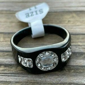 Fashion Ring Crystal Accent Black Tone Metal Jewelry Unisex Ring Size 10.5